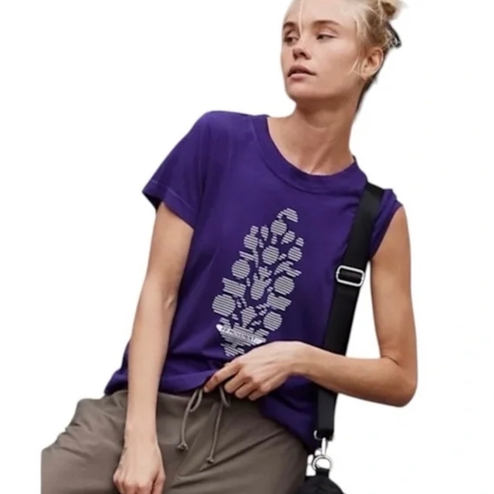 NWOT FP Movement by Free People Purple Game Time logo Short Sleeve Tee